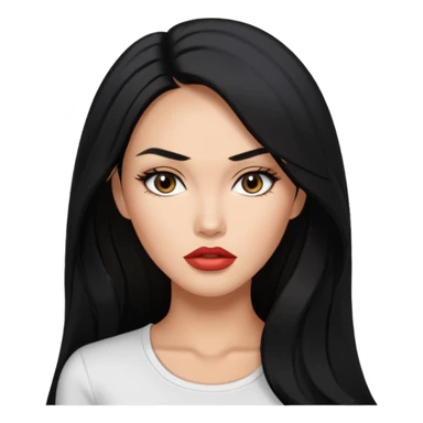 glamorous emoji of a woman with monolid eyes, tan skin, full lips, long hair, white top, Megan Fox inspired sticker