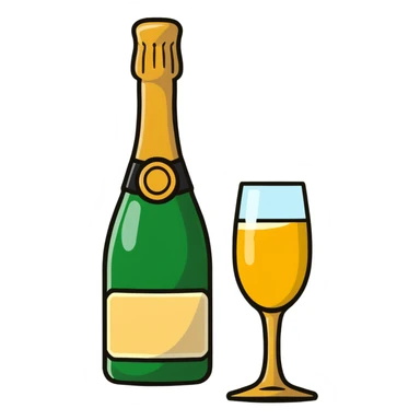 cartoon sticker of a champagne bottle and glass sticker