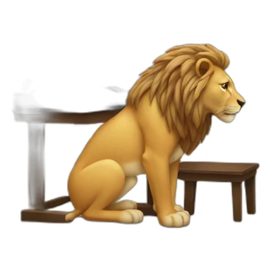 a lion working on a computer sticker