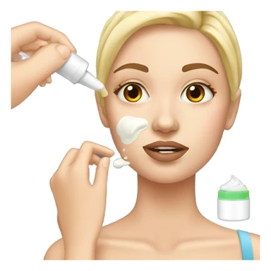 white girl applying cream on face sticker