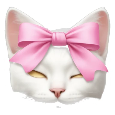 White cat sleeping with pink bow on head sticker