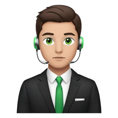 Brunette man with green eyes in a suit with AirPods in sticker