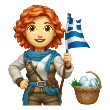 red hair female winter mountaineer with Greek flag and easter basket sticker
