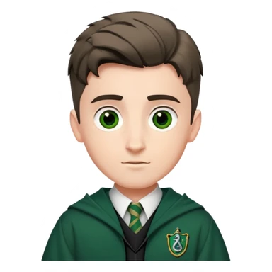 Scott Fern is Adrian Pucey  in harry potter, wear hogwarts slytherin uniform, crew cut hair sticker