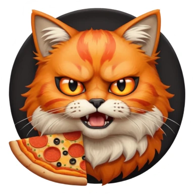 super mad cat, portrait, bust up, holding pizza sticker
