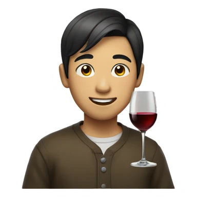 Asian boy, smirking, while holding wine glass sticker