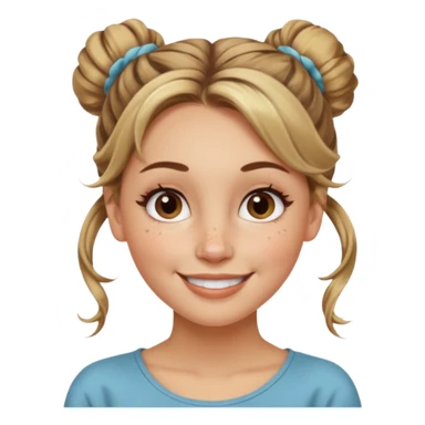 creative women with long dark Blond with highlights semi curly hair white women with hair in a messy bun, oval shape face hazel eyes long lashes freckles on the nose high cheek bones sticker