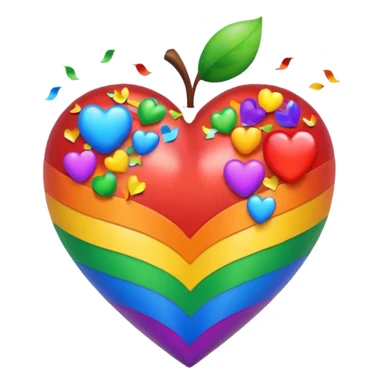 rainbow pride heart with confetti effect, apple emoji style, no text sticker