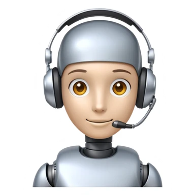 Helpful robot customer support agent with headset in chat bubble sticker