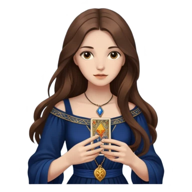 A girl with long hair, in a dark blue dress holds tarot cards in her hands sticker