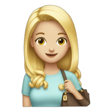 Blonde girl showing her purse sticker