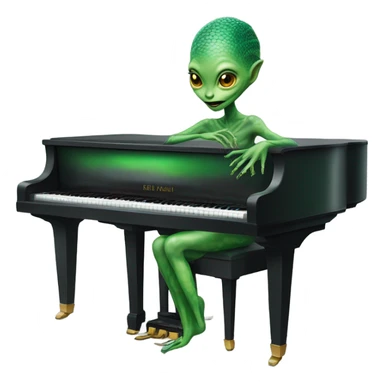 a Reptilian alien woman, play a piano sticker