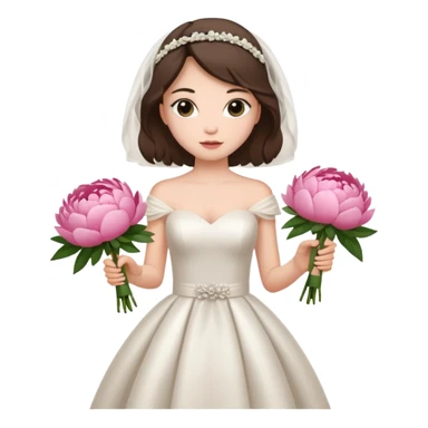 girl in a chic wedding dress and with peonies in her hands sticker