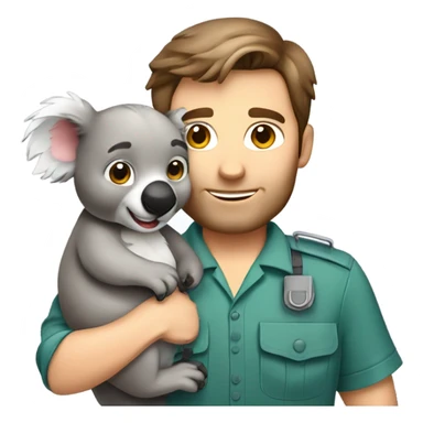 Caucasian brown hair male zookeeper holding cute koala sticker