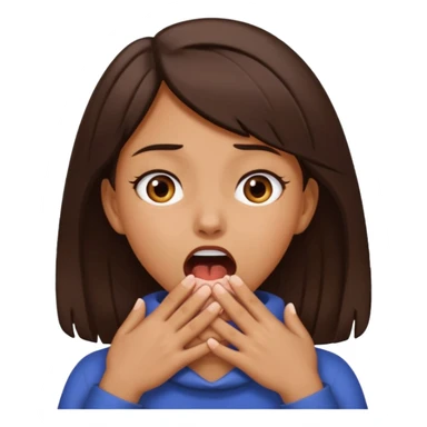girl with tan skin and dark brown hair with two hands on her neck (overlapping) choking with mouth open and eyes crazy sticker