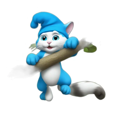 smurf cat qui tien une branche avec un escargo acrocher sticker