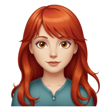 Long red hair white girl with bangs, hazel eyes, dimples  sticker