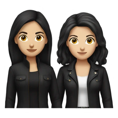 two caucassian woman with black jackets. One has black hair the other one has brown hair and is slightly shorter then the woman with black hair sticker