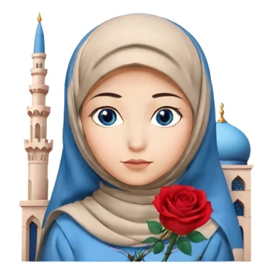 Turkish beautiful finish Konya girl blue eyes with hijab and rose dress on mosque sticker