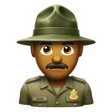 drill sergeant character wearing a classic sergeant hat and a camouflage army shirt. The character should have an angry intense expression. full torso sticker