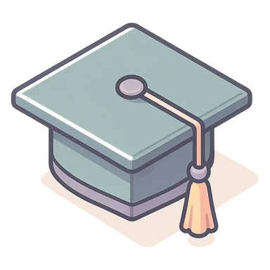 academic graduation cap square with tassel, 2D isometric style, sharper angles, high detail, pronounced shadows and highlights, clean lines, minimalist eastern accent, pastel palette #98B5BC, #B5B3C1, #C9A3C9, #E4C0CA, #F7DCD1, #F7C0AA, transparent background sticker