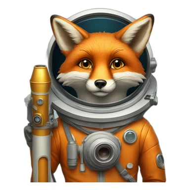 fox in a cosmonaute suit and a long telescope sticker