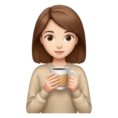 Girl with brown hair in beige sweater and coffee in hand  sticker