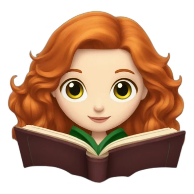 Pale skinned gryffindor Redhead with green eyes reading a book sticker