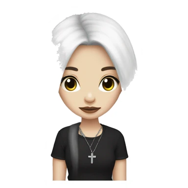 white long hair brunette girl black shirt goth cross necklace sticker