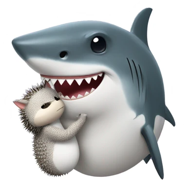 a shark hugging a cute hedgehog sticker