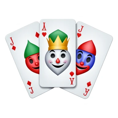 bunch of 3 poker cards, with crazy colorful jolly jokers inside, inversed face sticker