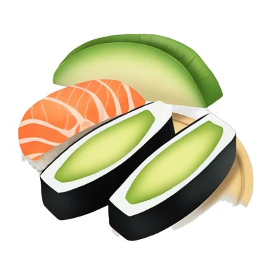 A Piece sushi with a slice of Avocado and salmon in it sticker
