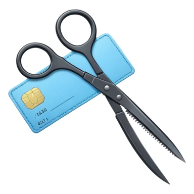 Floating black Scissors cutting a light blue military ID card in 2 parts .hyper realistic sticker