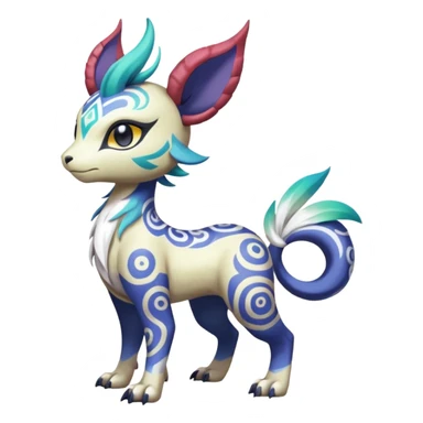 Tropical Tiny Marked Patterned Tribal Colorful Skilled Adept Graceful Asian Painted Garurumon-Meloetta-Absol-Suicune-Cobalion-fusion-hybrid-creature (full body) sticker