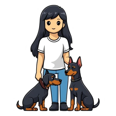 Black long-haired girl holding Doberman sticker