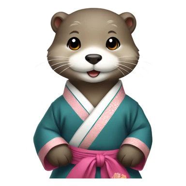 A cute otter wearing traditional Korean hanbok for Korean holidays, visible only up to its neck. sticker