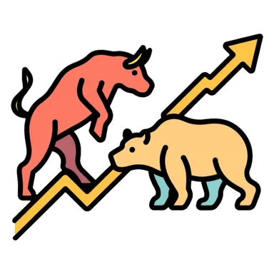 Moscow Exchange trading graph with bull and bear symbols sticker