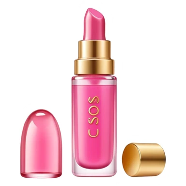 Gisou lip oil in pink color, small transparent bottle with gold cap, pink-tinted lip gloss, honey-infused beauty product sticker