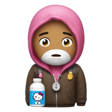 Crying sad tears depressed with a pill bottle hello kitty sticker