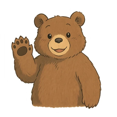 ghibli style bear waving hello sticker