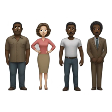 (six dark-skinned men) stand behind a pale woman sticker