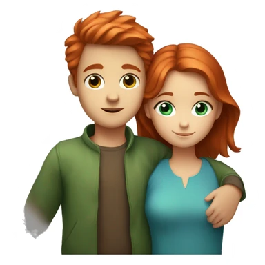 a red-haired boy with blue eyes hugs a girl with brown hair and green eyes sticker