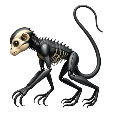 A monkey with Xenomorph features, elongated head, black exoskeleton, and biomechanical appearance sticker