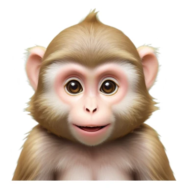 Cinematic Cute Macaque Portrait Emoji, Head tilted playfully and inquisitively, with a charmingly mischievous face accented by soft, fuzzy fur and round, sparkling eyes filled with curiosity, Simplified yet irresistibly adorable features, highly detailed, glowing with a warm, friendly glow, high shine, affectionate and lively, stylized with a touch of primate whimsy, bright and endearing, soft glowing outline, capturing the essence of a playful macaque that seems as if it could jump out of the screen into your arms! sticker