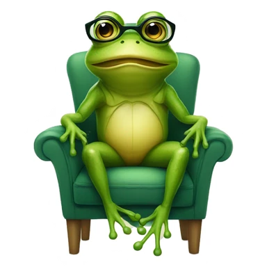 Anthropomorphic Frog wearing glasses sitting down on a chair sticker