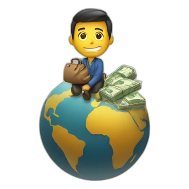 man sitting on globe with money bag sticker