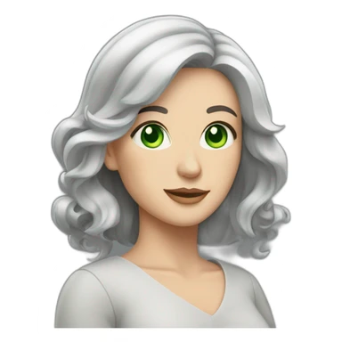 White woman with green eyes and shoulder length bows and gray hair sticker
