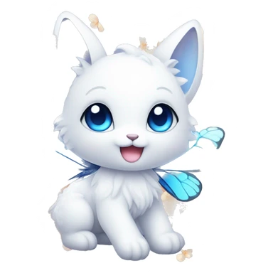 Edgy Cute Cool Kawaii gorgeous sparkly ethereal white fantasy animal with blue eyes sona with flowers and butterflies sticker