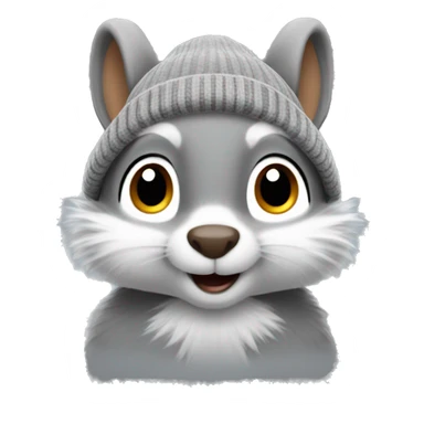 squirrel with fluffy ears and grey beanie sticker