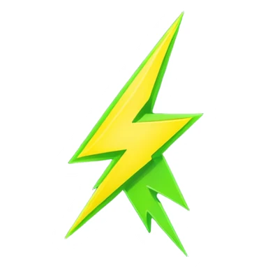 A single neon yellow lightning bolt emoji, glossy and smooth, vibrant neon green color, high detail, simple and cute design sticker